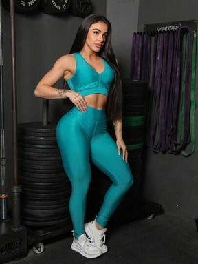 Conjunto para academia Fitness Top Nadador (Ciano)